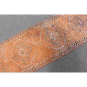 Alfombra Turca de 2.7x10 pies, Alfombra Vintage Tipo Runner, Alfombra de Lana Abstracta Naranja - Product Image 5