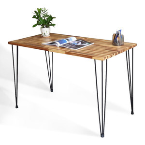 HBWD024 Wooden Computer <b>Desk</b> 120x60cm Tram Wood with Hairpin Legs and Iron Base Elegant 120x60cm Wooden <b>Workstation</b> - Product Image 1