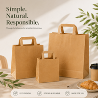 Sac en papier kraft à poignée plate, de haute qualité, robuste, écologique et recyclable, pour la restauration d'événements en plein air et les pique-niques