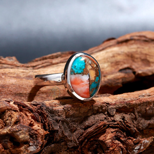 925 Plata sólida delicada declaración Natural semipreciosa ostra turquesa piedra preciosa ostra turquesa joyería fina anillo regalos - Product Image 3
