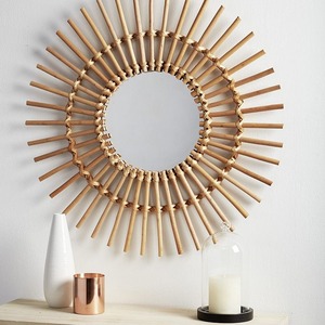 Miroir mural en rotin ovale Art déco fait à la main de création antique avec épaisseur personnalisable pour la salle de bain - Product Image 1