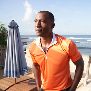 T-shirt unisexe décontracté à col zippé, imprimé brodé, avec poche, manches courtes, anti-plis, évacuant l'humidité, tricoté, écologique - Product Image 5