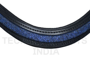 Bridon de cheval en cuir noir de qualité supérieure avec bandeau et bride de nez rembourrés à paillettes bleues - Product Image 1