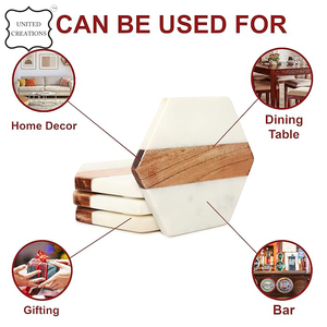 Ensemble de sous-verres en céramique classiques élégants tampons hexagonaux en marbre blanc et bois avec bords biseautés Tapis et tampons pour vos boissons - Product Image 6