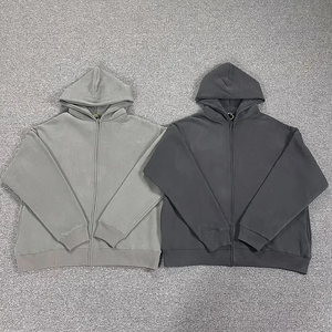 Tissu lourd 100% coton couleur unie Kanye West saison 6 sweat à capuche zippé hommes femmes 1:1 meilleure qualité lâche gris Anti-rétrécissement - Product Image 1