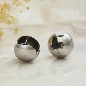 1 paire de boucles d'oreilles rondes en acier inoxydable 304 plaqué or 18 carats, style rétro simple - Product Image 1