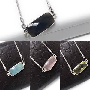 Cuarzo Rosa-Cuarzo ahumado-Cuarzo Limón-Multi 925 Collar con colgante de barra de plata Joyería minimalista Collar de joyería curativa - Product Image 1