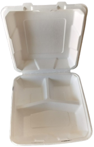 Boîte à lunch jetable à 3 compartiments de 1000ml en pulpe de canne à sucre 8 pouces X 8 pouces Conteneur alimentaire en bagasse à clapet sans produits chimiques - Product Image 5