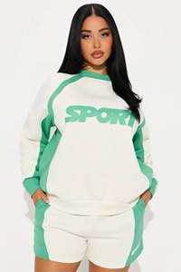 Personnalisé de haute qualité vierge 100% coton polaire côtelé col rond couleur bloc rayé Varsity femmes surdimensionné sweat-shirt à col rond - Product Image 3