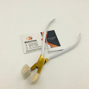 Pince à extension de cheveux avec logo personnalisé Pince à enfoncer dans le ruban adhésif en acier inoxydable durable plaqué or blanc Outils d'extension de cheveux durables en acier inoxydable - Product Image 2