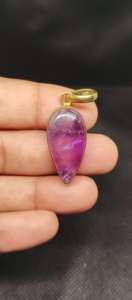Pendentif en laiton fait main avec pierre précieuse cabochon en améthyste naturelle, pendentif en améthyste bleue - Product Image 3