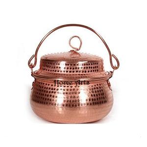 Pot de service alimentaire rond de taille personnalisée en cuivre, pot de cuisson alimentaire de qualité supérieure avec poignées en laiton - Product Image 6