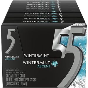 5 GUM Wintermint Ascent Sugar Free Chewing Gum Refreshing Chilling <b>Minty</b> Flavor Five Gum, 15 Stick (10 Pack) - Product Image 1