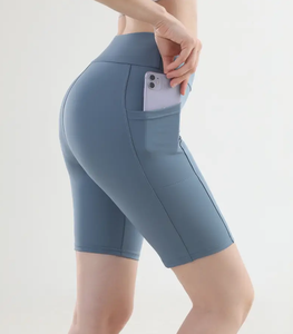 Pantalones cortos de motociclista sólidos personalizados para correr, deporte femenino, entrenamiento, Fitness, pantalones cortos de gimnasio para mujer, pantalones cortos de Yoga de algodón de cintura alta - Product Image 6