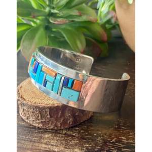 Edward Becenti Cobblestone Cuff Bracelet Multi-Stone and Sterling Silver Cultural Collectible Jewelry - Product Image 4