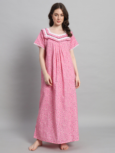 Camisón Elegante de Encaje 100% Algodón para Mujer, Estampado Floral Victoriano, Manga Larga, Largo Completo, Transpirable para Verano y Primavera - Product Image 3