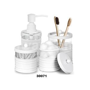 Ensemble d'accessoires de salle de bain décoratifs de ferme moderne 4 pièces distributeur de savon à lotion en verre et métal et porte-brosse à dents blanc - Product Image 1