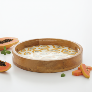 ถาดเสิร์ฟทำจากไม้สไตล์อินเดียพิมพ์ลายเคลือบสำหรับงานแต่งงานเสิร์ฟอาหารตกแต่งบ้าน - Product Image 3