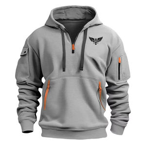 เสื้อสเวตเตอร์แบบสวมหัวของผู้ชายใหม่ฤดูใบไม้ร่วงเสื้อมีฮู้ดแบบลำลองทรงพอดีหลายกระเป๋า100% ทึบผ้าฟลีซ - Product Image 2