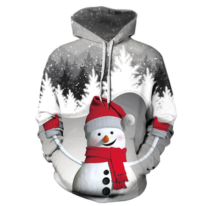 Winter mens <b>Christmas</b> <b>hoodie</b> featuring embroidered and printed snowman and Santa Claus streetwear pullover style - Product Image 3