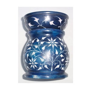 Hot Selling Latest Production Rounded Shape Blue Colour Soapstone <b>Oil</b> <b>Burner</b> For Decoration With Flower Design <b>Burner</b> For Buyer - Product Image 1