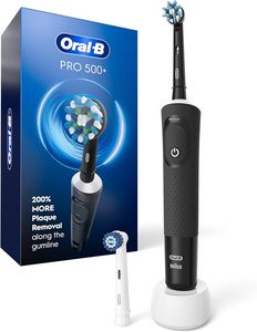 แปรงสีฟันไฟฟ้า500 Oral-B Pro สีดำชาร์จได้หัวแปรง1อันคุณสมบัติอัจฉริยะสำหรับเด็กผู้ใหญ่ขนาดกลางใช้ได้ - Product Image 1