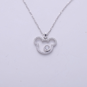 Pendentif Charme Tête de Souris Cartoon à la Mode, Micro-Pavé de Diamants de Laboratoire, en Or Jaune/Blanc et Rose 9K - Product Image 1