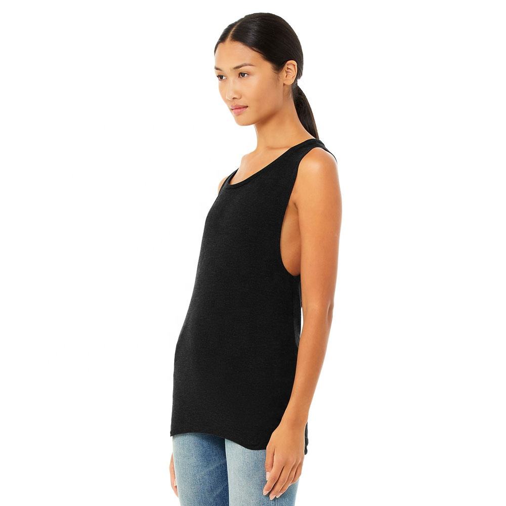 Bella Canvas Cheap Price Black Heather Women Flowy Scoop Neck tank Top  Curved Bottom Hem Breathable Tank Top