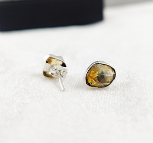 925 <b>Sterling</b> <b>Silver</b> Natural Citrine Collet Set Birthstone Crystal <b>Stud</b> Earrings with Raw Citrine Gemstone <b>Studs</b> - Product Image 4