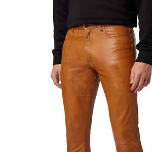 Pantalon en cuir décontracté pour hommes taille haute modèle droit unique prix bon marché vente en gros sur mesure - Product Image 5