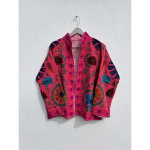 Handmade Hand-Stitched Ladies Blazer Embroidered Suzani <b>Jacket</b> <b>Kantha</b> Quilt Floral Fabric Reversible Cotton Filling Customizable - Product Image 1