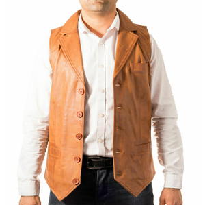 2025 mejor diseño de los hombres Casual transpirable Chaleco de cuero genuino de alta calidad estilo de invierno con logotipo frontal patrón sólido para la venta - Product Image 4