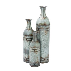 Metal <b>Vases</b> Rustic Galvanized <b>Floor</b> <b>Vases</b> with Studs Farmhouse Decor Tall Decorative <b>Vases</b> for Living Room Home Decor - Product Image 1