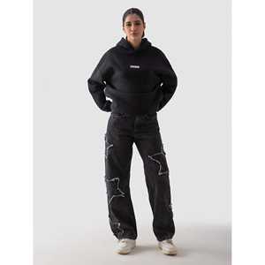 Sudadera con Capucha Negra 100% Algodón, Tejido de Punto - Product Image 2