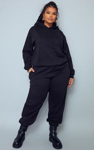 เสื้อฮู้ดธรรมดาโอเวอร์ไซส์ของผู้หญิง, สินค้ามาใหม่เสื้อฮู้ดป้องกันการยับและระบายอากาศได้ดีเปิดไหล่สีดำ - Product Image 3