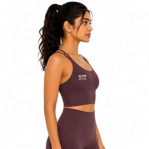 Women <b>Brown</b> Seamless Breathable High Support Spandex/Nylon Sports Bra Crop Top High Waist <b>Leggings</b> Set Custom Gym Activewear - Product Image 3