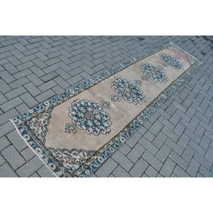 Clásico azul Beige 2, 5x10,4 pies alfombra turca hecha a mano lana bambú seda látex felpa Rectangular Patchwork para pasillo rectángulo - Product Image 2