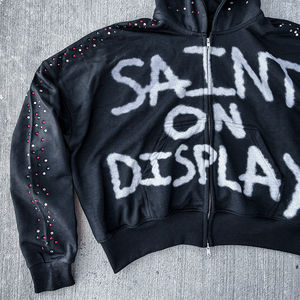 Custom Printed Hoodie Manufacturers Mens Zip up Rhinestone Hoodie French <b>Terry</b> <b>Bulk</b> 450 Gsm Oversized Hoodie high quality - Product Image 4