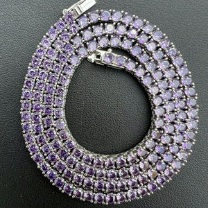 Collar de Plata 925 Chapado en Oro con Cadena de Tenis y Diamantes Redondos de Amatista Púrpura de 3 mm Personalizado para Mujer a Bajo Precio - Product Image 1