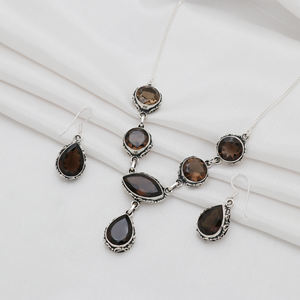 Smoky Quartz Six Stone <b>Necklace</b> Earrings <b>Sets</b> for Women Fashion Designer Artisan Inspired Wholesale <b>Indian</b> Gemstone Jewelry - Product Image 4