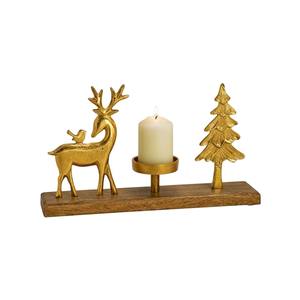 Porte-bougie en aluminium argenté fait à la main sur base en bois naturel, support de bougie en métal moderne pour la décoration festive de Noël - Product Image 2