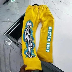 Pantalones de chándal OEM con logotipo personalizado para hombre, pantalones de chándal elásticos de retazos, pintura de grafiti, salpicaduras, pantalones de chándal acampanados, pantalones de trabajo - Product Image 4