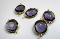 Conectores de Bisel de Doble Aro Facetados con Cuarzo Amatista en Forma Ovalada de Latón de 16-18mm, Elige el Color de Revestimiento para la Fabricación de Joyas