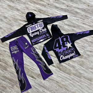 Ropa para correr Otoño Ropa de calle personalizada 100% Algodón Hombres Chándales Ropa de gimnasio Cordón Chaqueta de lana fina Sudaderas con capucha Conjunto de pantalones de chándal - Product Image 3