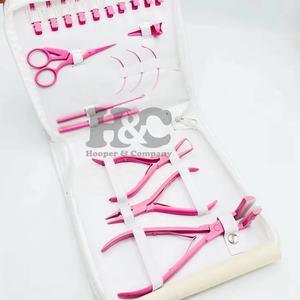 Kit d'outils pour extensions capillaires en acier inoxydable rose de qualité supérieure avec crochets à boucle, boîte, fils, aiguilles, pinces à ruban de vison durable, logo - Product Image 2