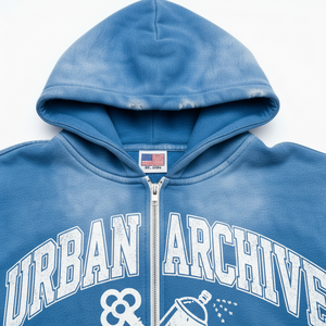 Custom Men s blue Acid Wash zip up Hoodie Shorts Tracksuit <b>Set</b> Graphic Streetwear Heavyweight OEM Private Label B2B Manufacture - Product Image 6
