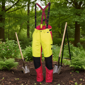 Comfort Size 52 Forestry Protective Trousers Neon Yellow/<b>Red</b> Garden <b>Gloves</b> & Gear - Product Image 3