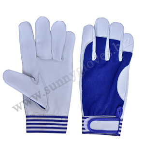 Guantes DE TRABAJO DE SEGURIDAD DE MONTAJE de Palma de cuero de cabra genuino ala pulgar espalda azul costilla montaje mecánico guantes de cuero - Product Image 3