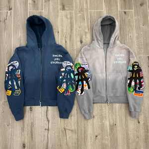 Vente en gros de patchs de broderie de haute qualité 100% coton polaire 430 GSM manches de travail lavage à l'acide Boxy Fit unisexe sweat à capuche écologique - Product Image 1