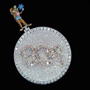 Pendentif en argent 925 personnalisé avec logo, serti de diamants VVS, médaille ronde avec sertissage à griffes, style hip-hop, moissanite personnalisée - Product Image 1